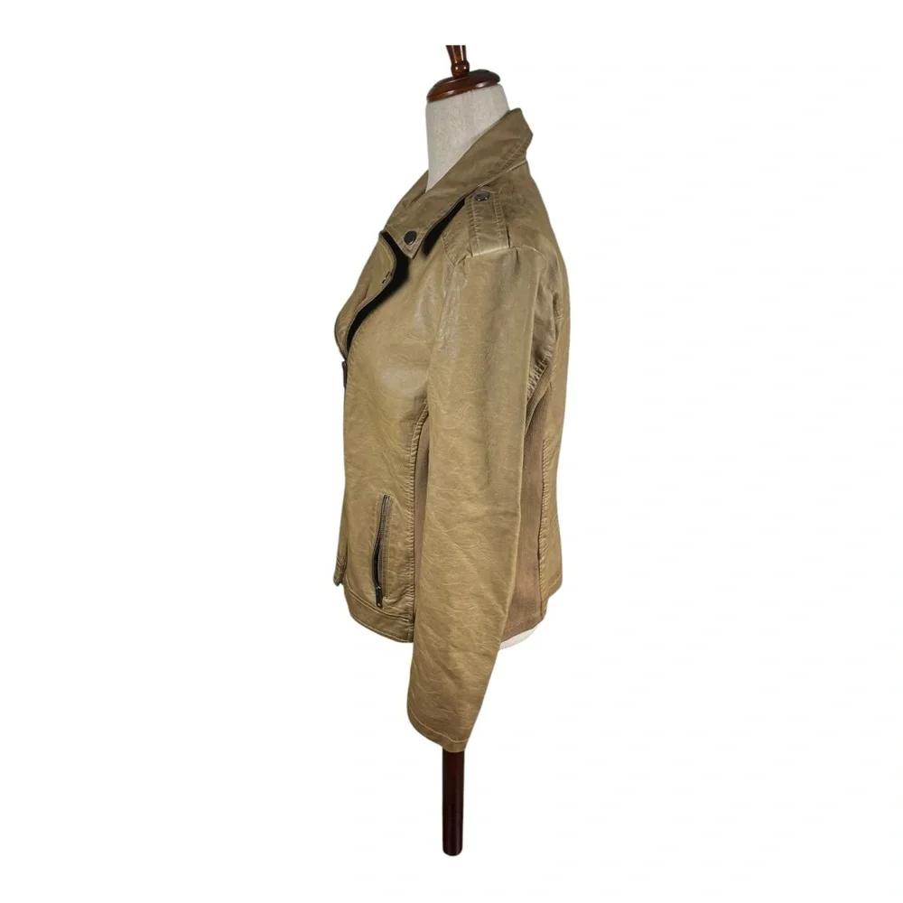 Sebby Faux Leather Moto Jacket XL Taupe Tan w/ Stretch Knit Sides - Picture 5 of 9